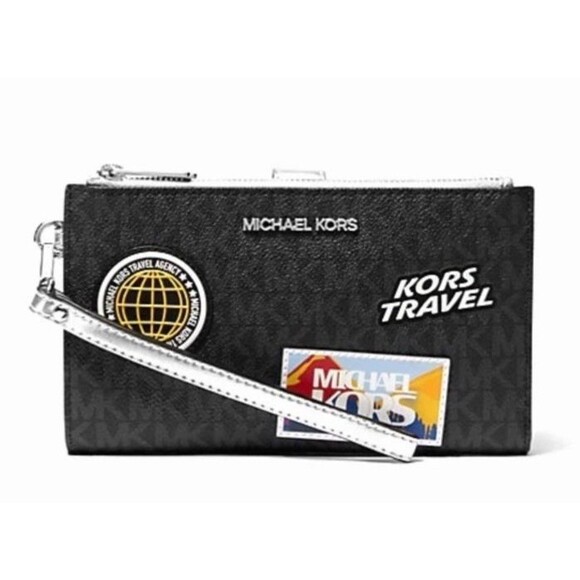 New Michael Kors Jet Set Travel Large Embellished Logo Wristlet Black - Picture 1 of 3